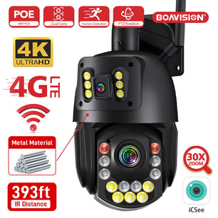 Boavision 8MP WIFI 4G Dual Lens Night Vision Security Camera