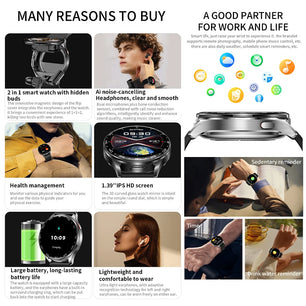 2-In-1 Silica Gel Waterproof Bluetooth Earphones With Smartwatch
