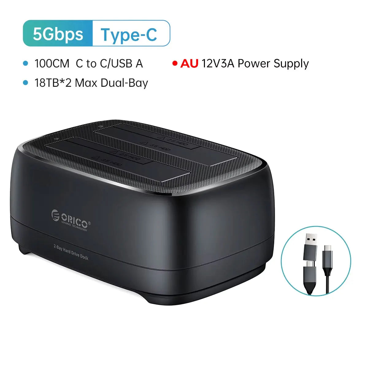 Plastic USB 3.0 3.5 Inch Type-C Dual Bay Hard Drive