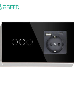 Bseed 16A Alloy 3 Gang Crystal Glass Panel Wall Light Touch Switch