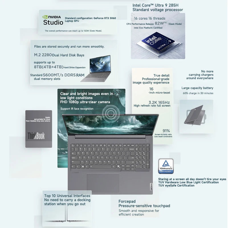 1TB 16" 32GB 165Hz Intel Core Ultra5 225H Bluetooth Lenovo Laptop