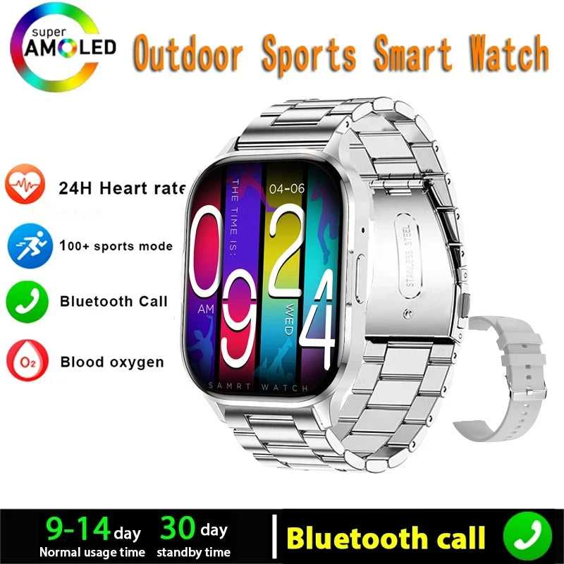 Silica Gel Waterproof Android Square Shaped Amoled Screen Smartwatch