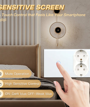 Bseed 10A Alloy 3 Gang Touch Switch With Double Wall Socket