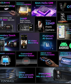 6280mAh 256GB Android Cyber 15 Rugged Type-C Smartphone