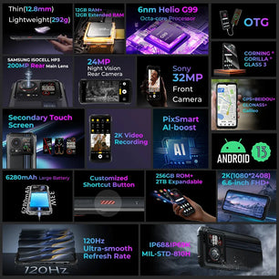 6280mAh 256GB Android Cyber 15 Rugged Type-C Smartphone