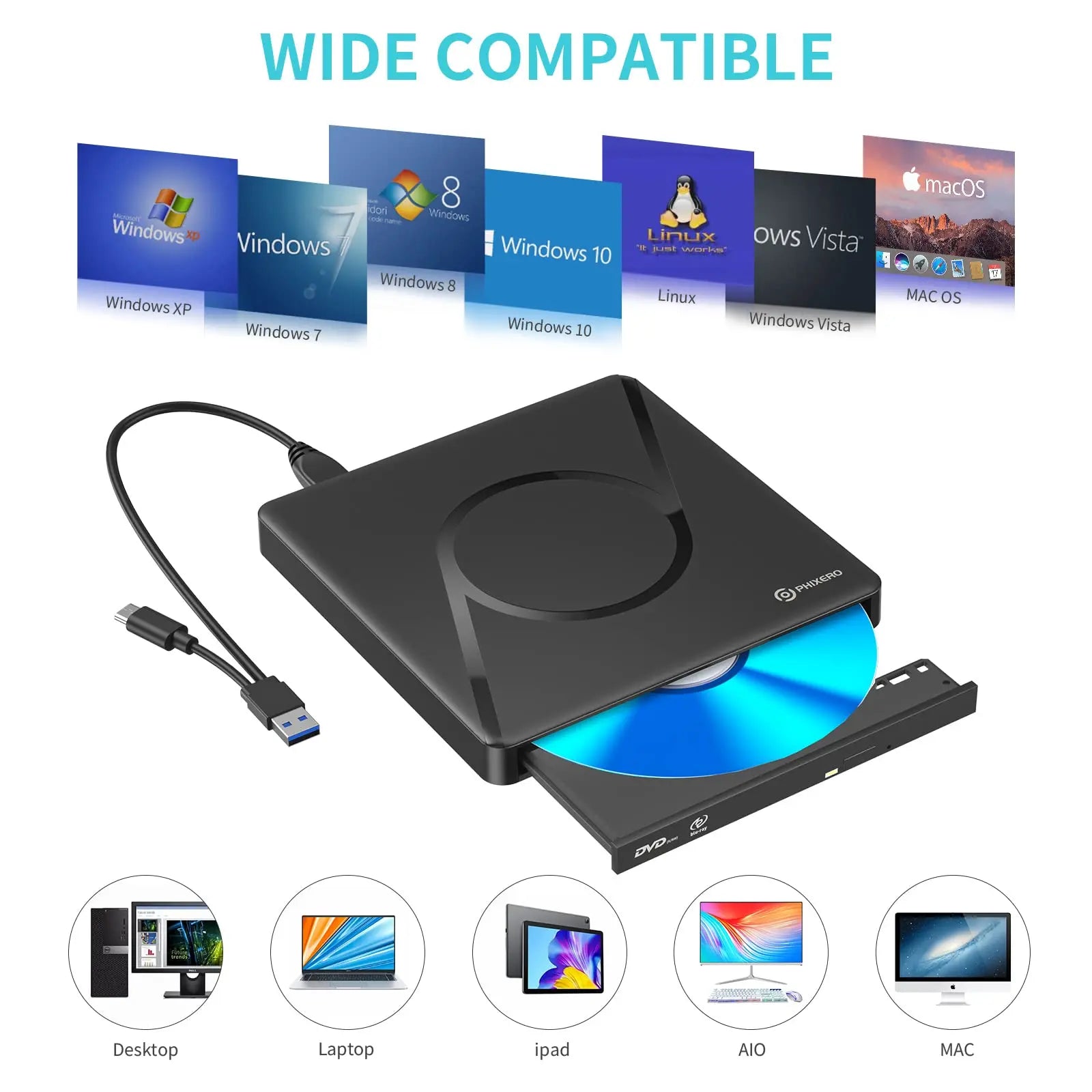 USB 3.0 External Blu Ray DVD 3D Slim Optical Drive