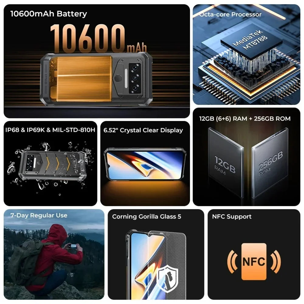 256GB WP38 4G Octa Core Android Rugged Fast Charging Smartphone