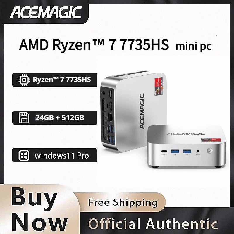 24GB 512GB AMD Ryzen 7 7735HS Windows 11 Pro Mini Computer
