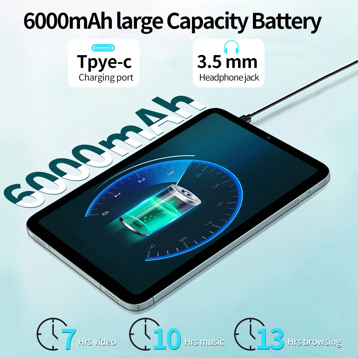 Sauenaneo 4GB/64GB 6000mAh Large Battery Android Tablet