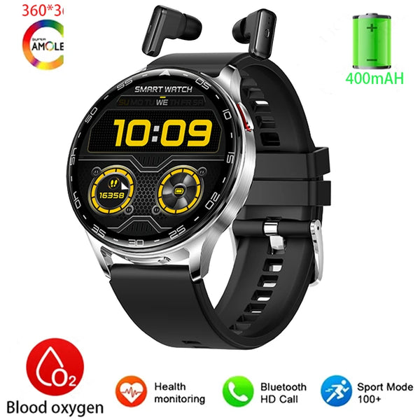 2-In-1 Bluetooth Earphones With Alloy AMOLED Display Smartwatch
