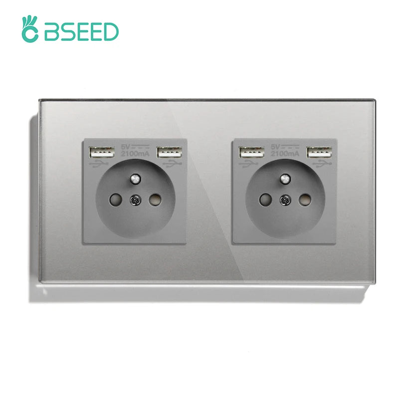 Bseed 16A Glass Panel Single Double Triple Electric Wall Socket