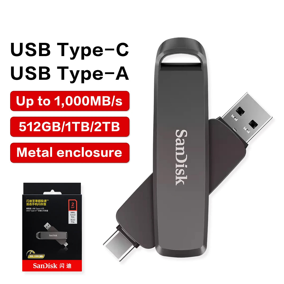 1TB 2TB 512GB Metal High Speed USB 3.2 Type-C Mini Pendrive