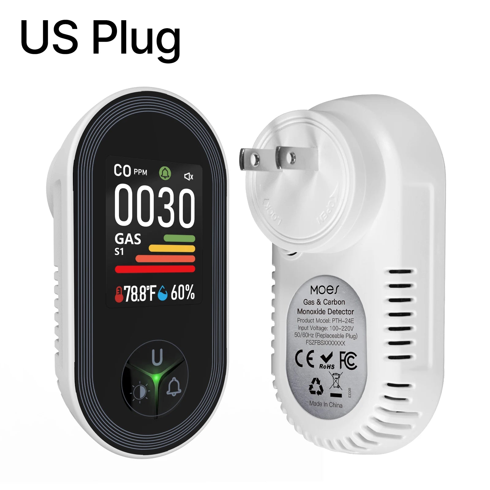 MOES Plastic Carbon Monoxide Detector Temperature Humidity Sensor