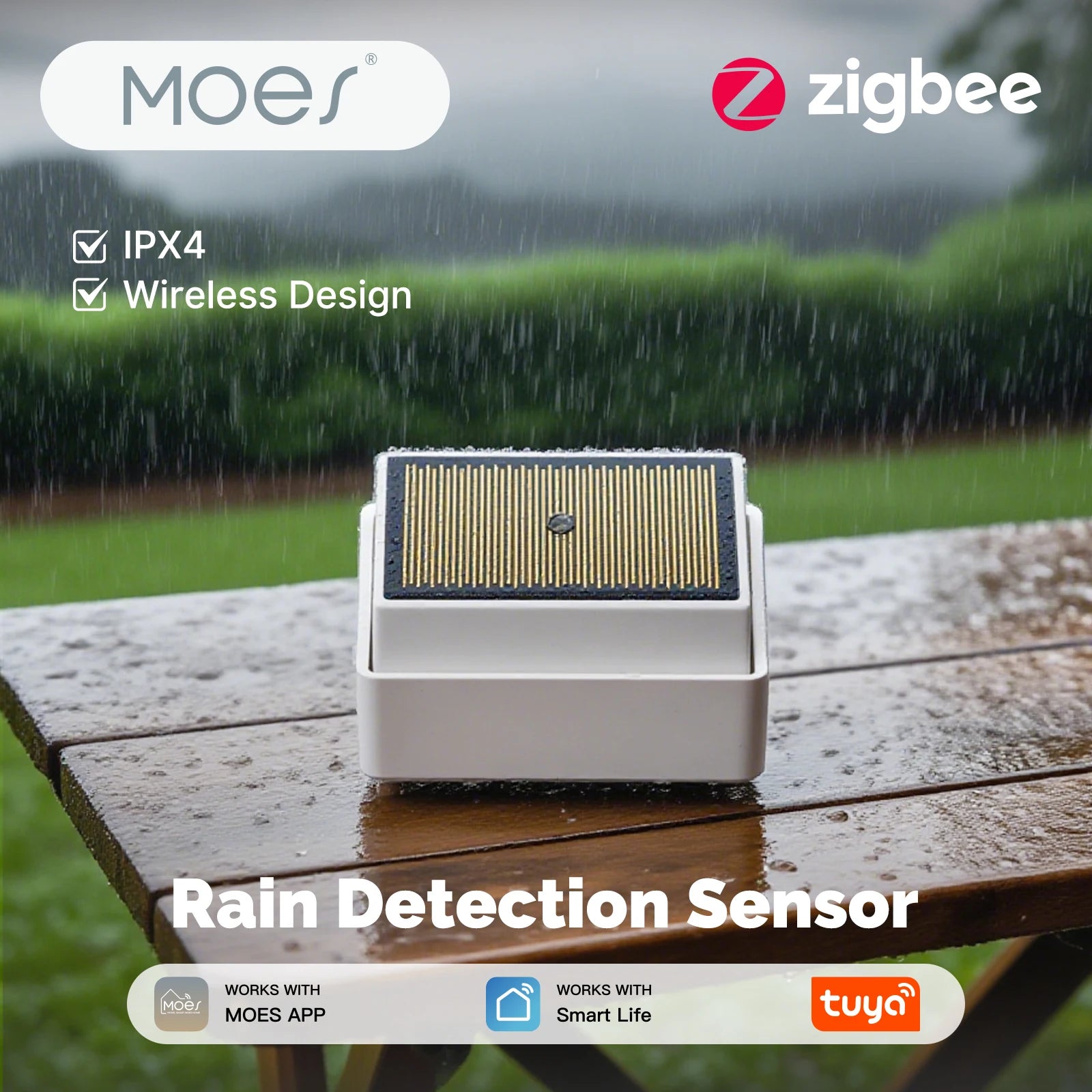 MOES Tuya ZigBee Smart Wireless Waterproof IPX4 Rain & Flood Sensor