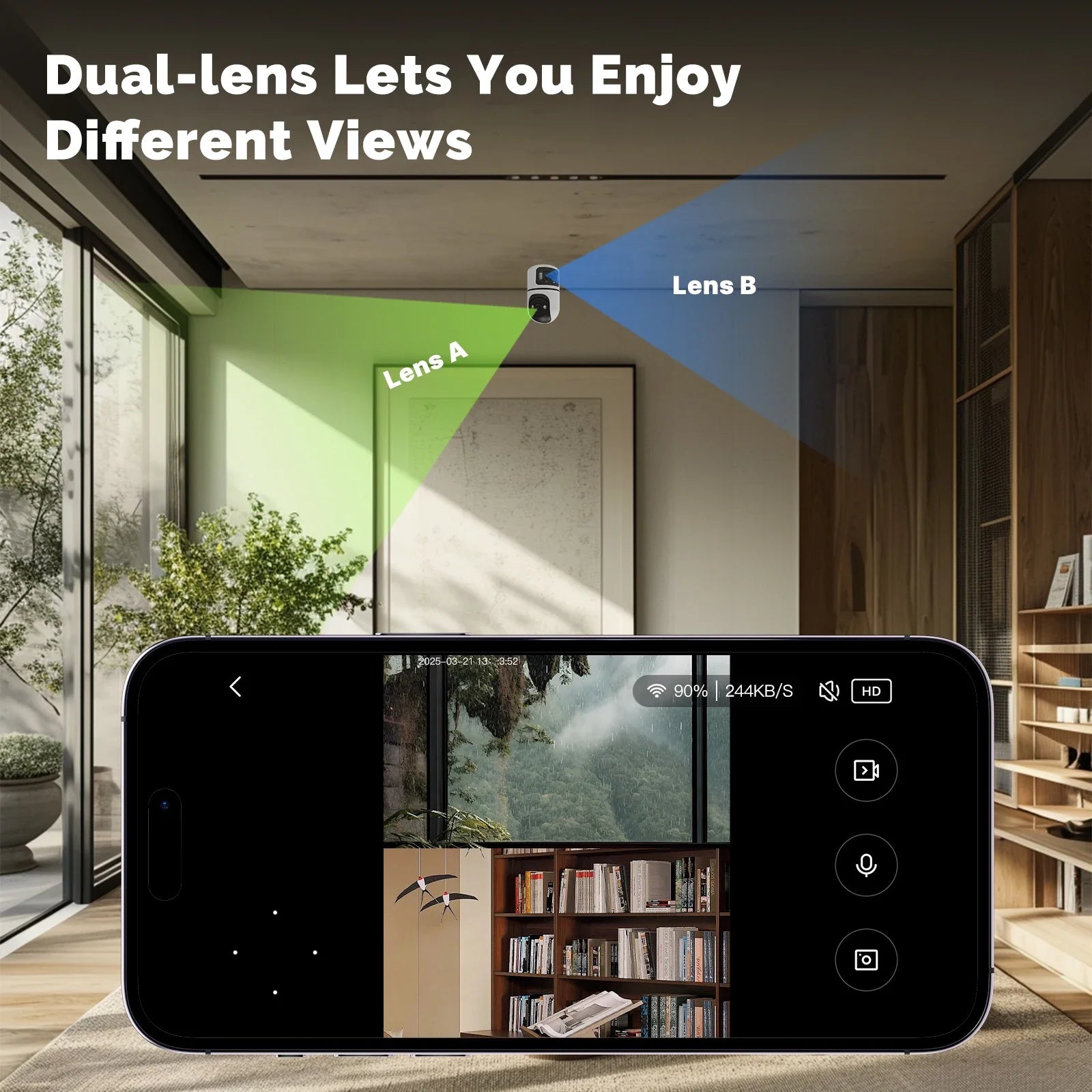 Moes 2.4GHz WiFi Dual Screen Lens Indoor Night Vision Camera