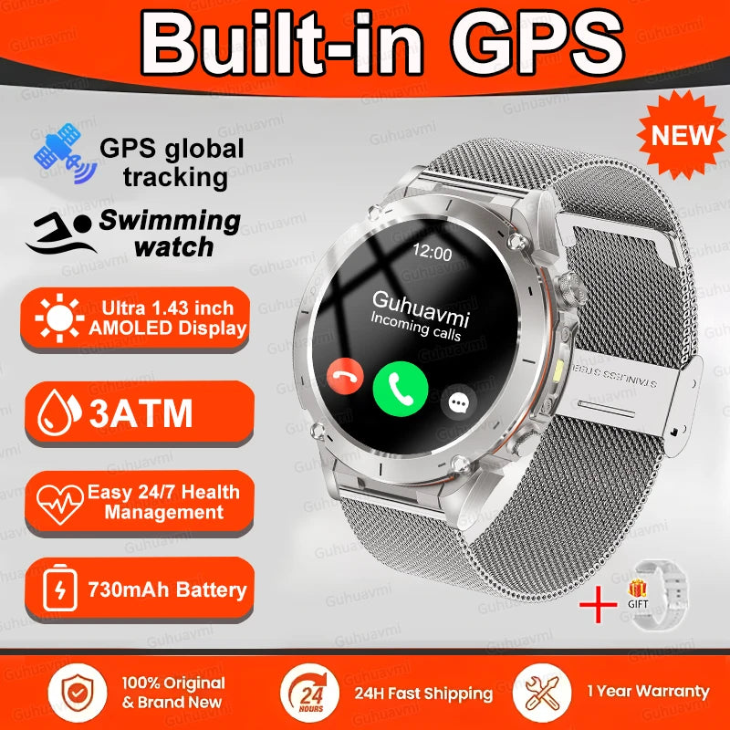 Fine Steel Waterproof Android Round Shaped Bluetooth Smartwatch