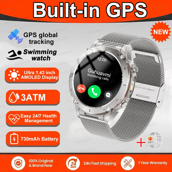 Fine Steel Waterproof Android Round Shaped Bluetooth Smartwatch