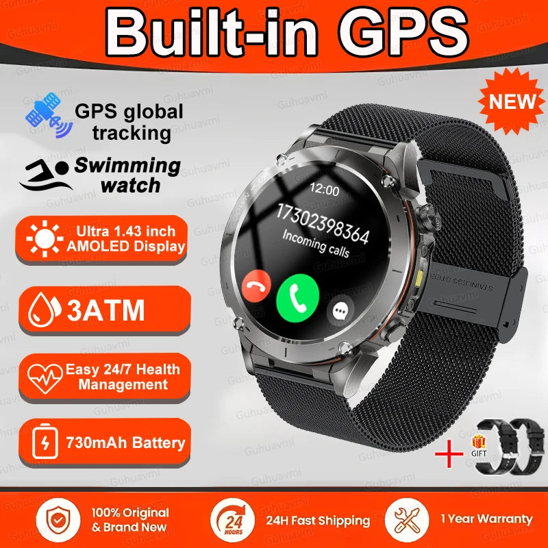 Fine Steel Waterproof Android Round Shaped Bluetooth Smartwatch