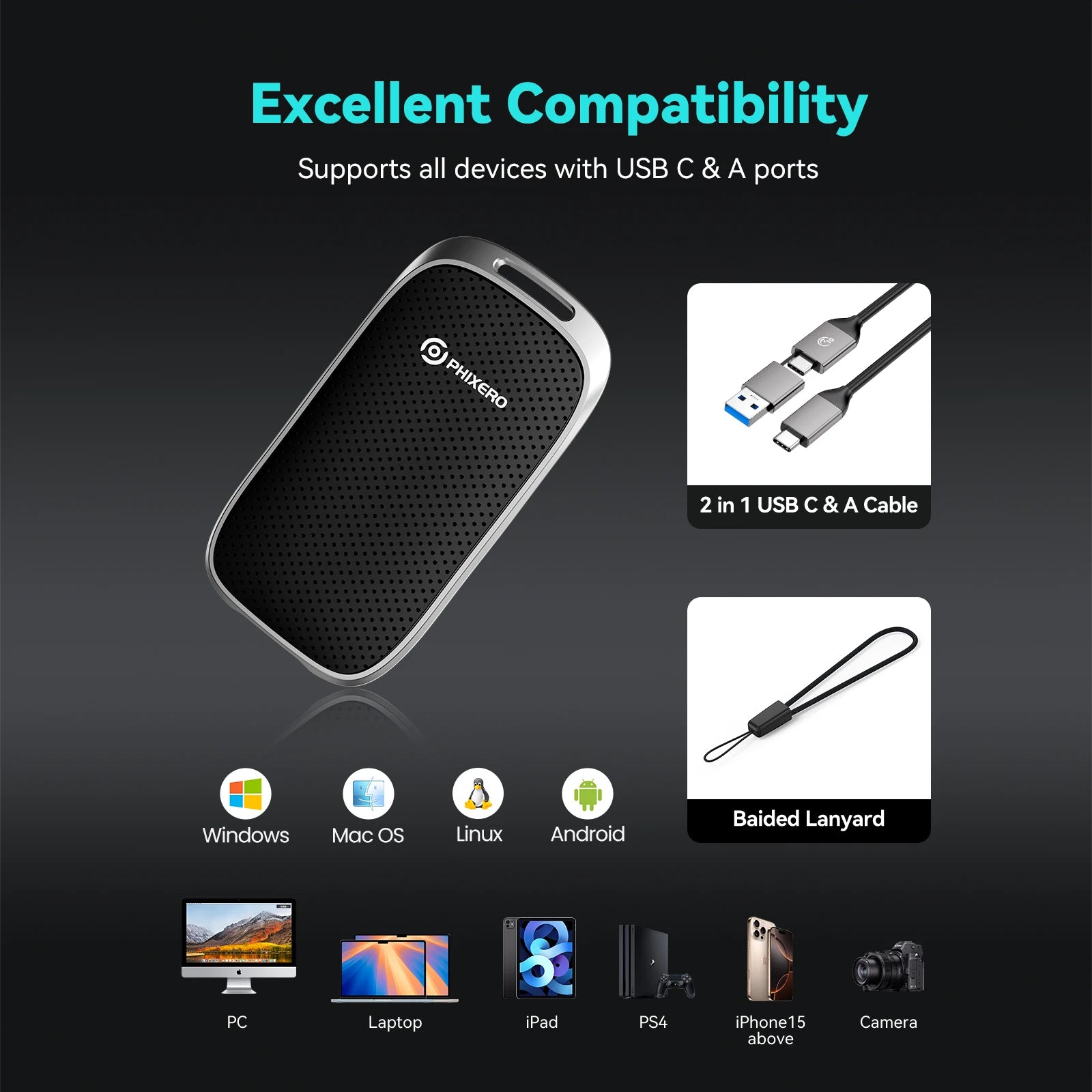 500Mbs USB 3.1 Type-C External Portable Solid State Drive For Desktop