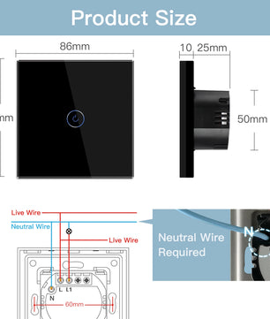Bseed Alloy 4 Gang 1 Way Crystal Glass Panel Light Touch Switch
