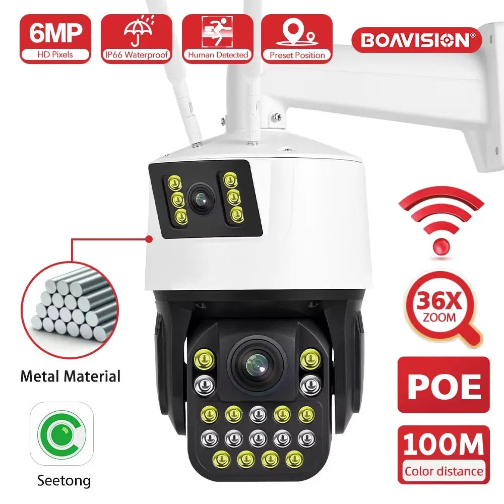6 Mega Pixel Plastic Dual Lens Auto Tracking Surveillance Camera
