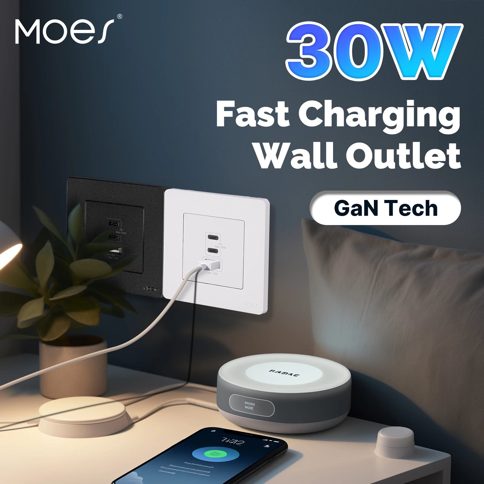 Moes 30W Ring Series PD3.0 Fast Electrical Charger Wall Outlet