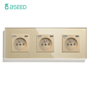 Bseed 16A Glass Panel Single Double Triple Electric Wall Socket