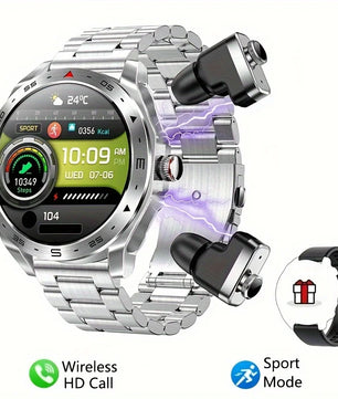 2-In-1 Waterproof Alloy AMOLED Display Smartwatch With Earphones