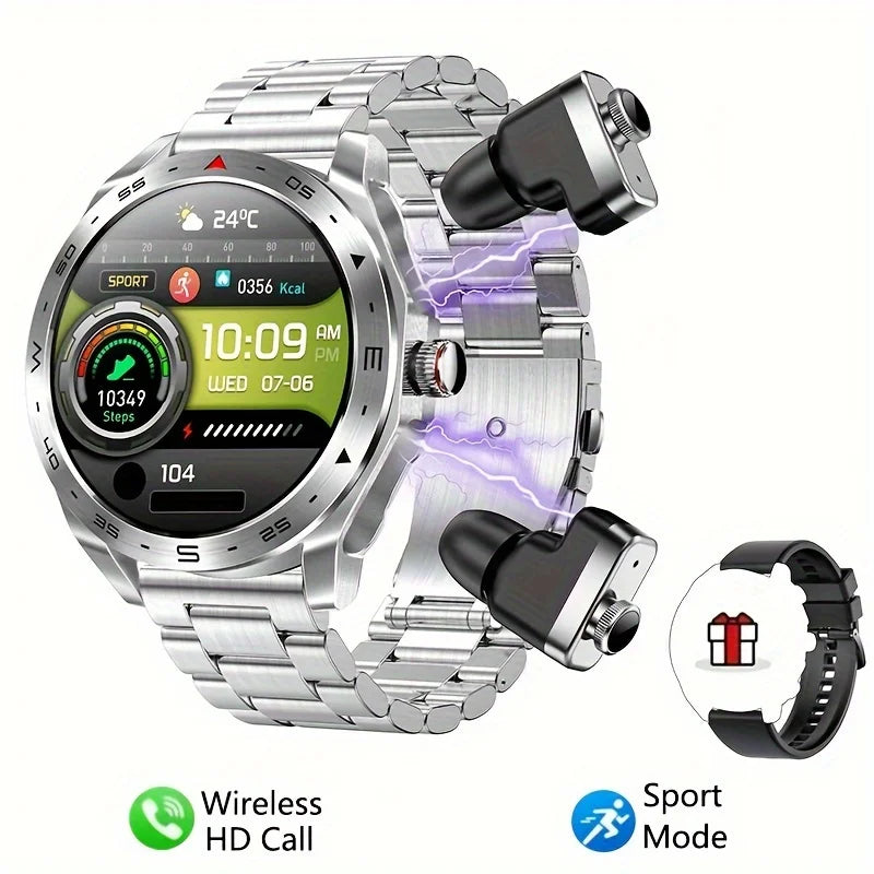 2-In-1 Waterproof Alloy AMOLED Display Smartwatch With Earphones