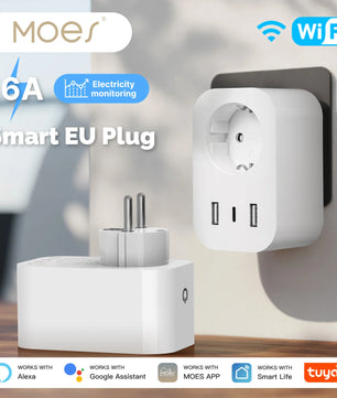 MOES WiFi 16A Plug USB Type-C Power Monitor with Alexa Google Home