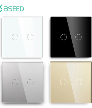 Bseed Alloy 2 Gang 1 Way Crystal Glass Push Button Light Switch