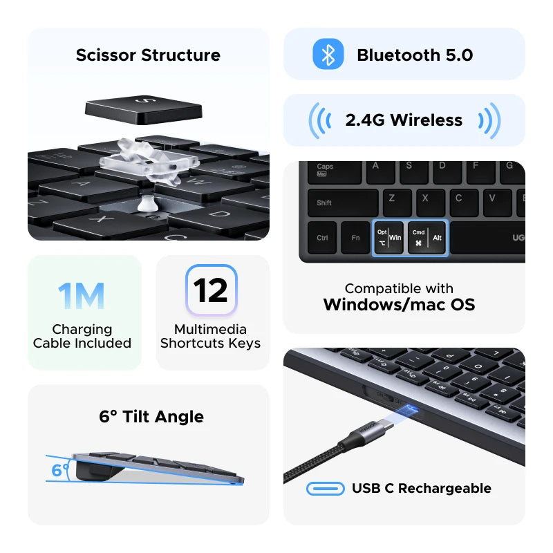 Ugreen 99 Keys USB Rechargeable Bluetooth Wireless Keyboard