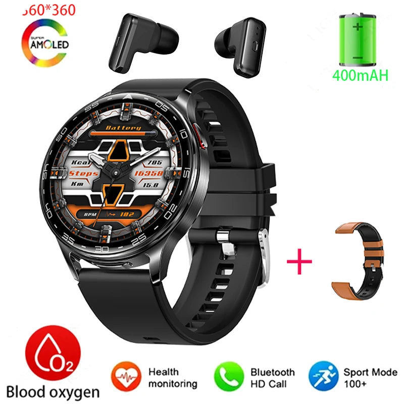 2-In-1 Bluetooth Earphones With Alloy AMOLED Display Smartwatch