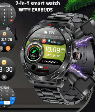 2-In-1 Waterproof Alloy AMOLED Display Smartwatch With Earphones