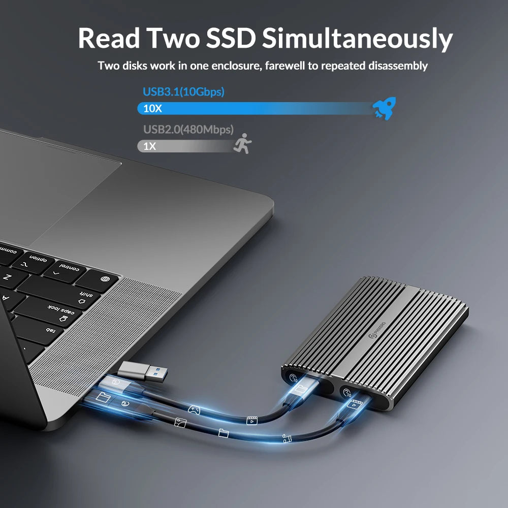 3.0 Type C External HD Hard Drive Disk Enclosure Dual Bay Storage Box