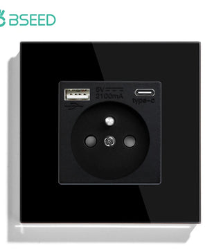 Bseed 16A Glass Panel Single Double Triple Electric Wall Socket