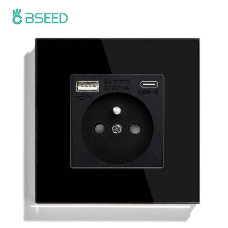 Bseed 16A Glass Panel Single Double Triple Electric Wall Socket