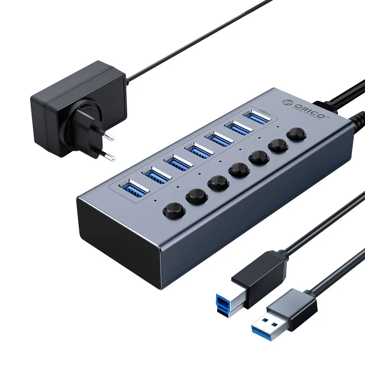 Orico 7-IN-1 Aluminum Alloy USB 3.0 Splitter Docking Station Hub