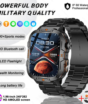 Fine Steel Waterproof Android Square Shaped Amoled Screen Smartwatch