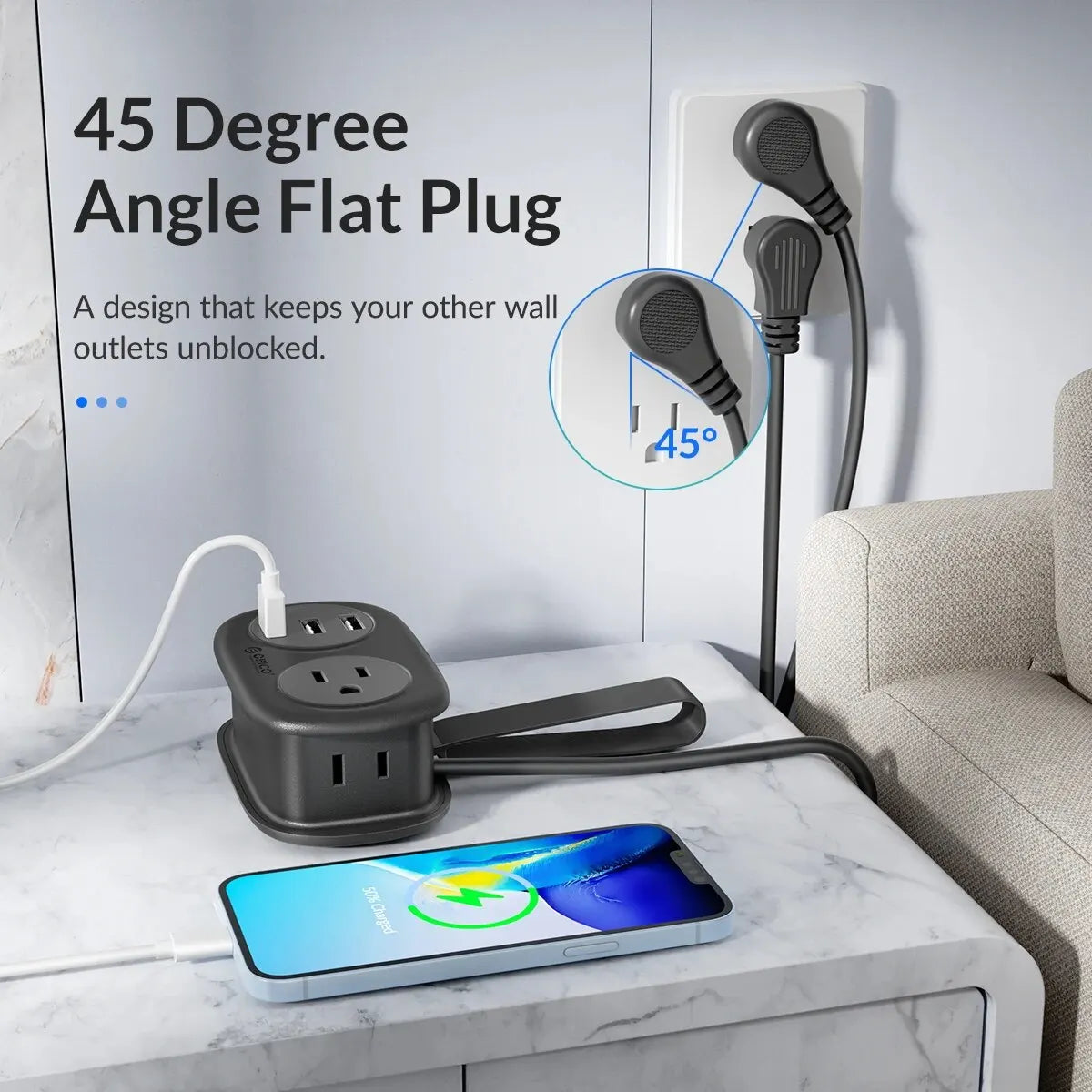 10A High Speed Extension Cord Portable Power Outlet for Travel