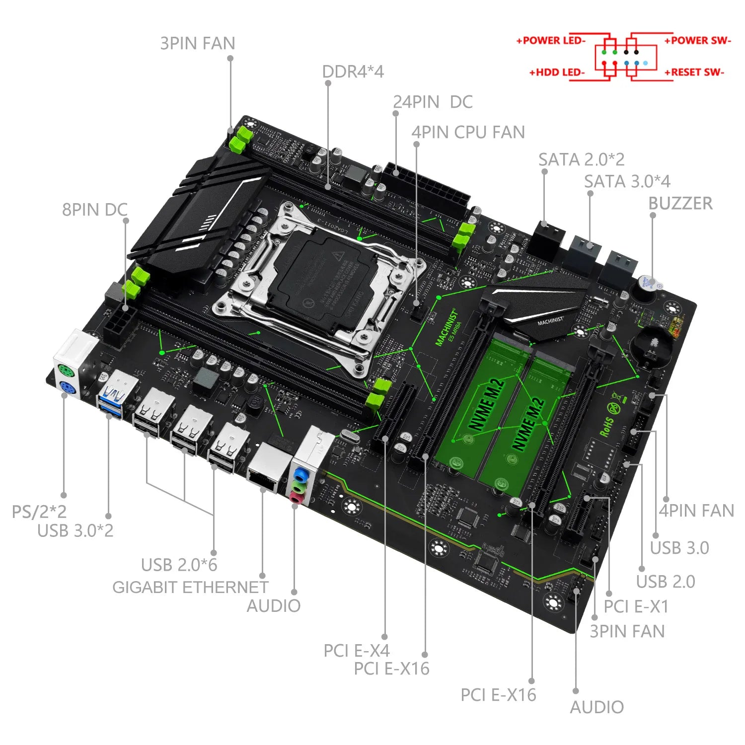 Machinist LGA 2011-3 Intel Xeon E5 2670 V3 Desktop Motherboard Set