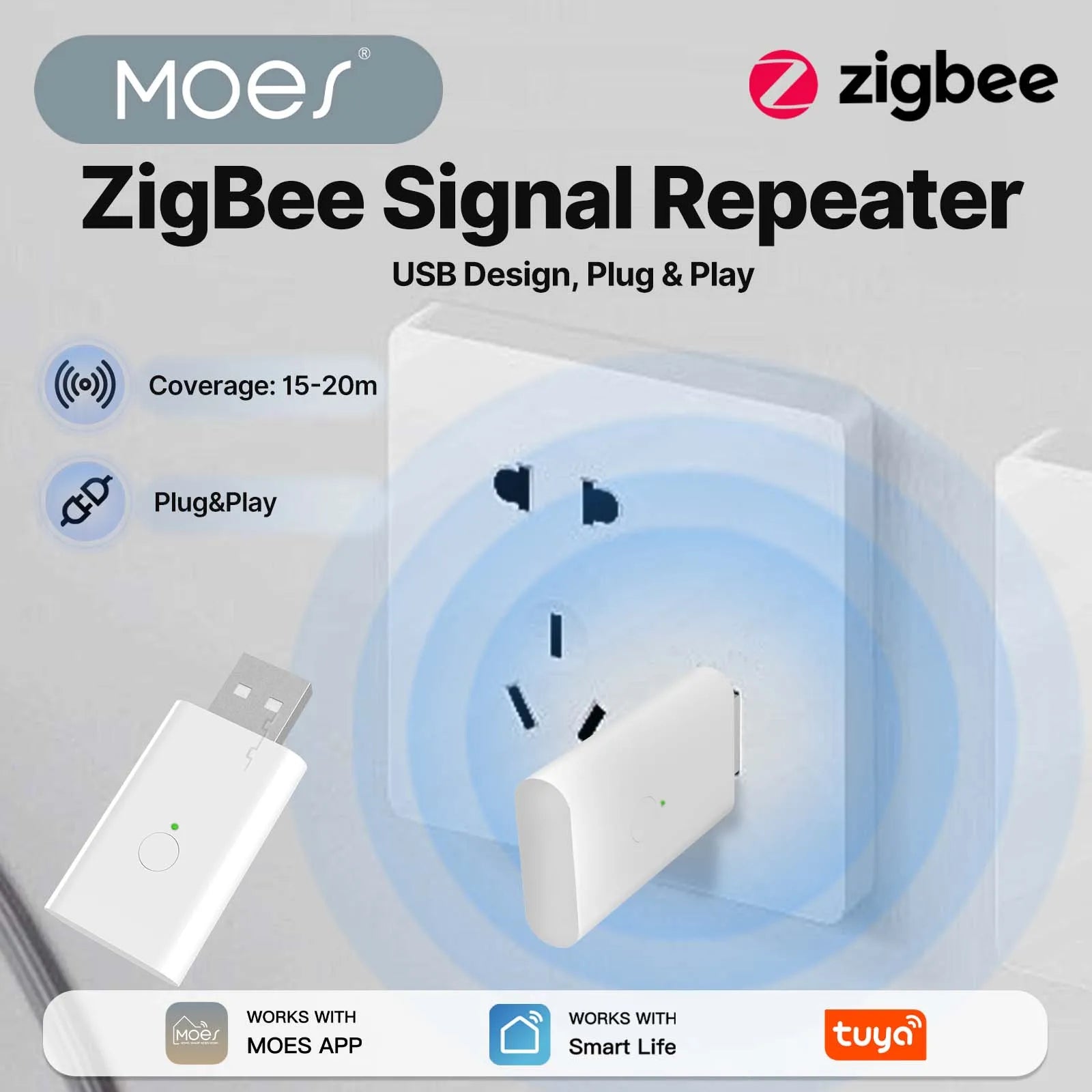 MOES ZigBee 3.0 Signal Repeater USB Range Extender Smart Home