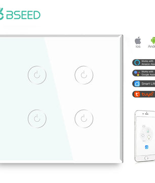 Bseed Alloy 4 Gang 1 Way Crystal Glass Panel Light Touch Switch