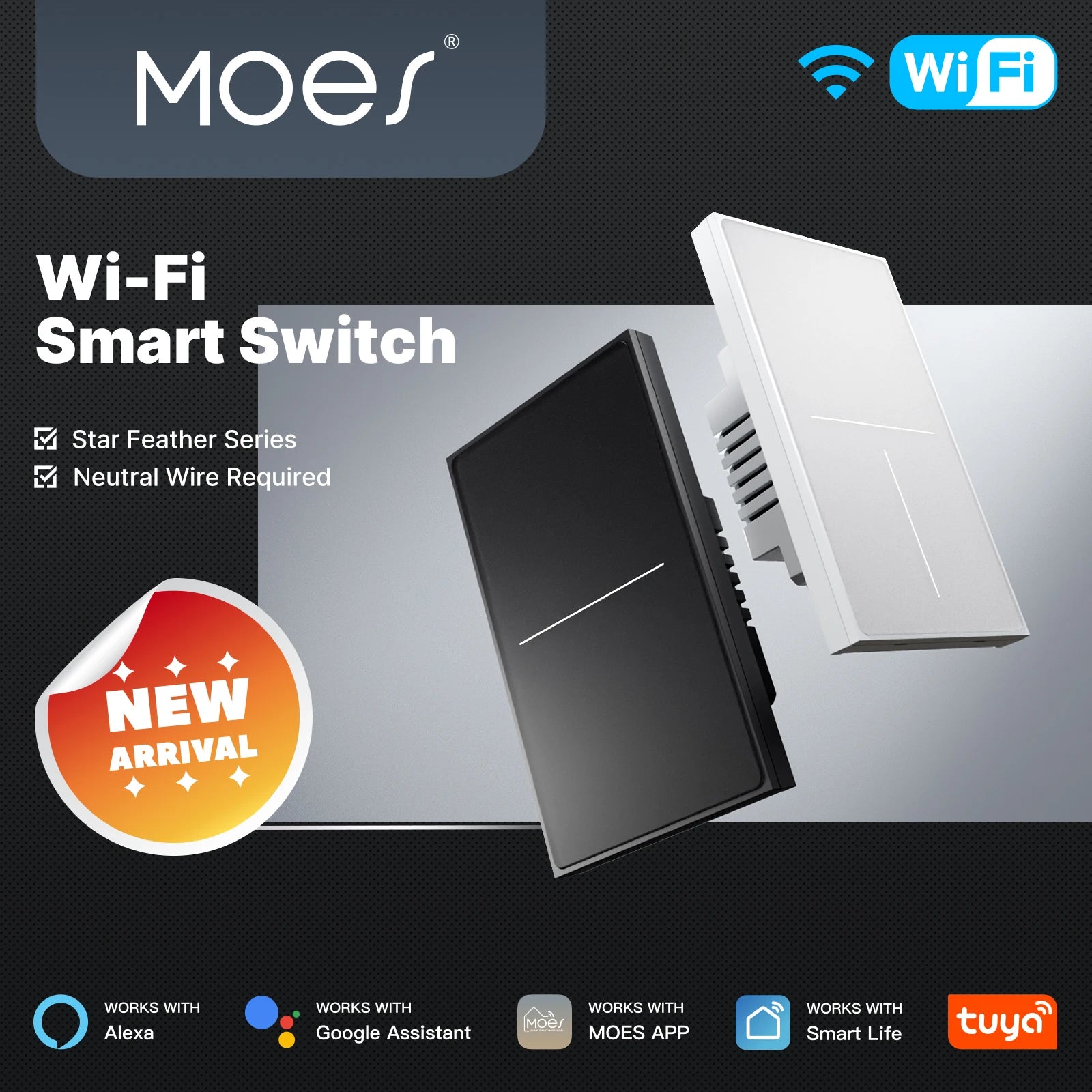 MOES 2-IN-1WiFi Star Feather Smart Touch Switch with Alexa Google Home