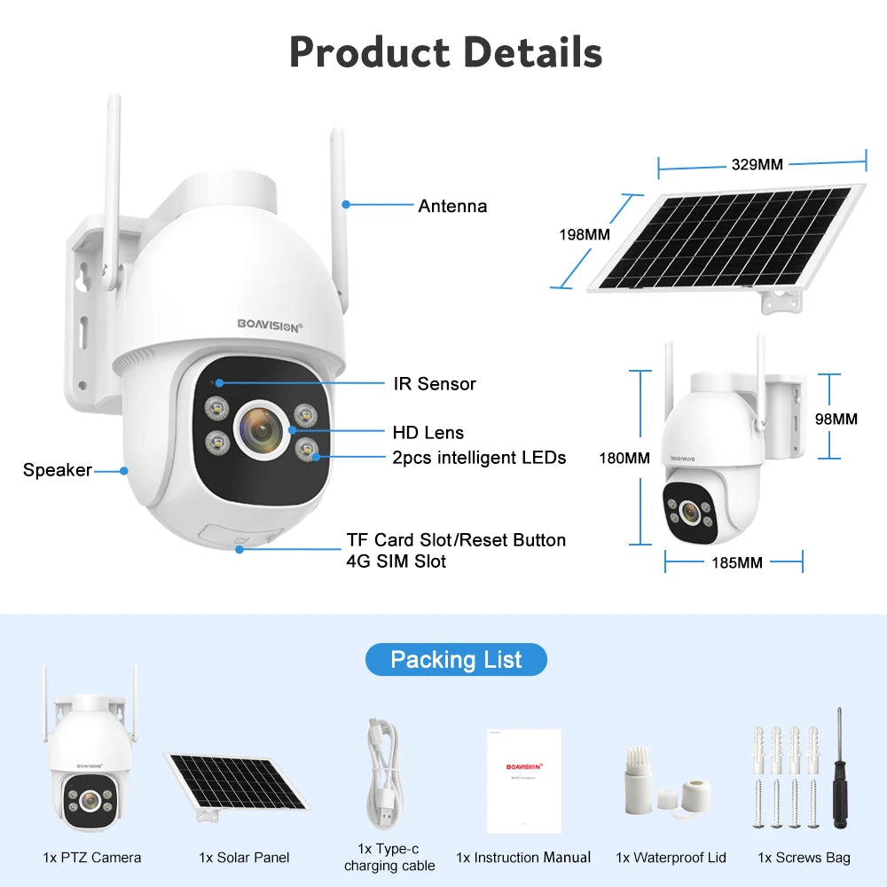 Boavision 4G 128GB Solar Outdoor Night Vision Security Camera