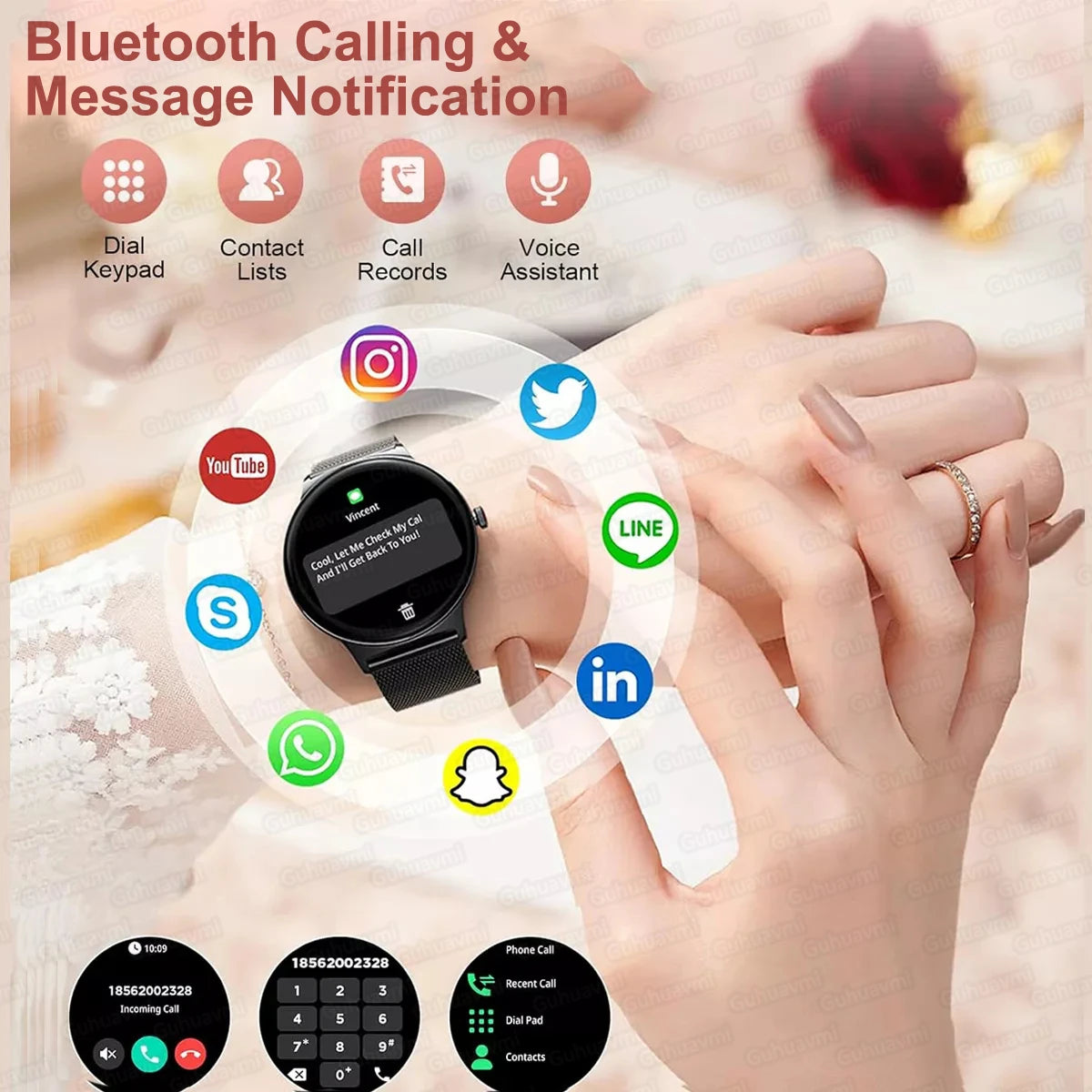 Silica Gel Full Touch Screen Android Round Shaped Digital Smartwatch