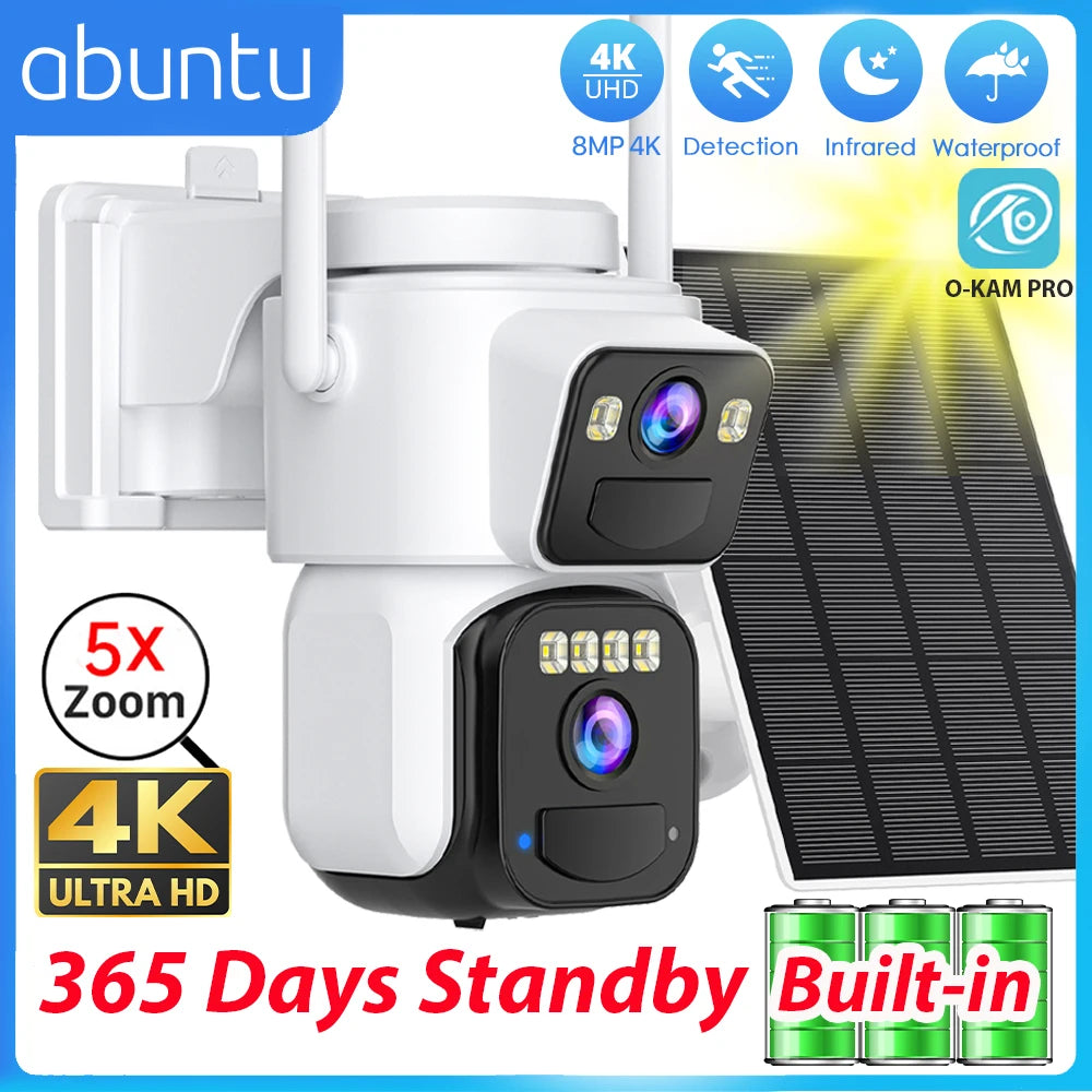 1080P 8MP 4K Dual Lens Solar Powered Wireless Camera