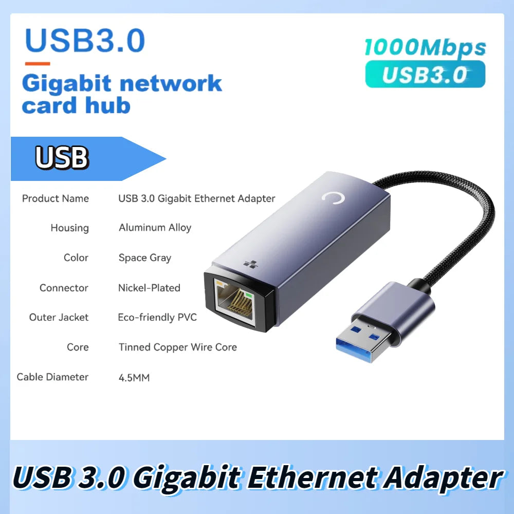 RJ45 USB 3.0 2.4GHz 1000Mbps USB Type C Adapter For MacBook