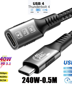 40Gbps Type-C High Speed Charging Cable Male to Female Extender