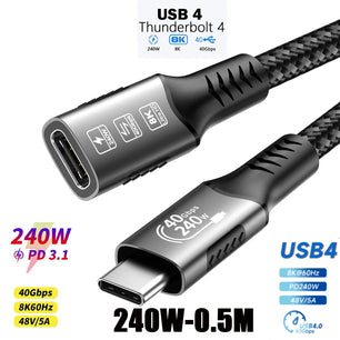 40Gbps Type-C High Speed Charging Cable Male to Female Extender